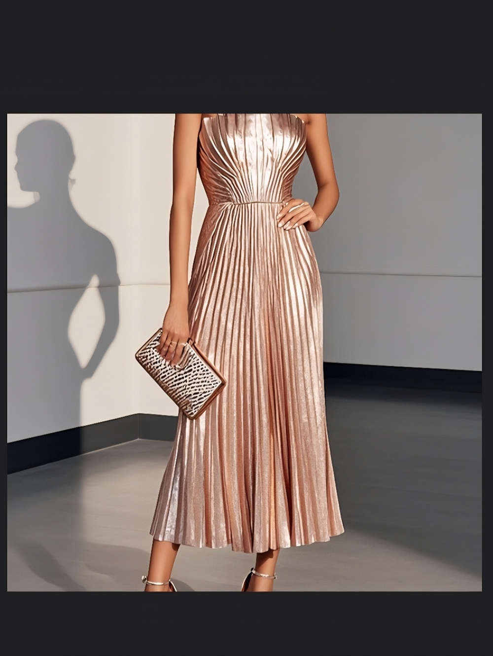 Satin pale pink strapless french pleats